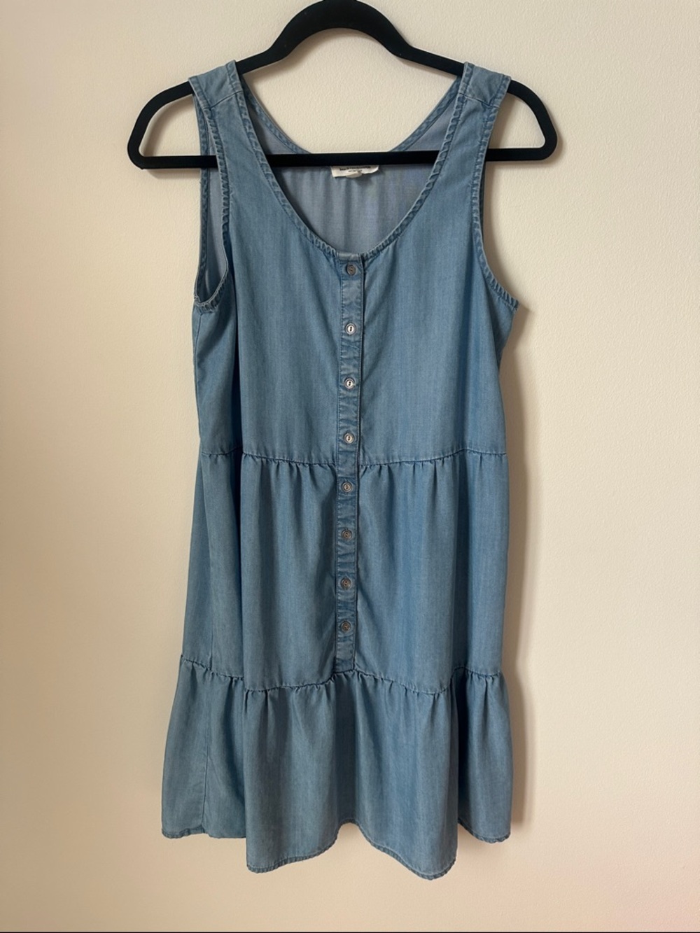 beachlunchlounge Denim Chambray Tiered Tank Dress Buttons - Size Small
